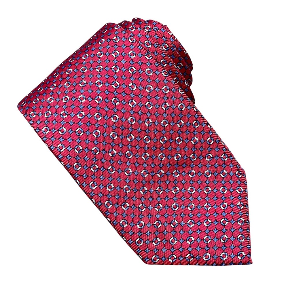 Brooks Brothers Makers 100% Silk Red Blue White Geometric Tie 3.25" x 61"